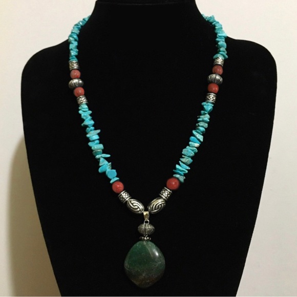 Justin💕NEW Boho Genuine Natural Stone Turqoise Statement Necklace Pendant Beaded